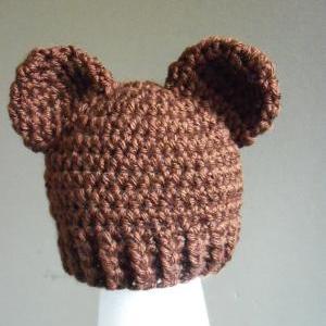 Crochet Hat With Ears For Newborn, Baby Bear Hat,..