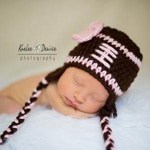 Crochet Football Hat For Baby Girl, Newborn..