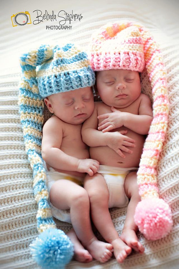 Twin Set Baby Elf Hat, Crochet Long Tail Elf Hat, Newborn Elf Hat - Made To Order