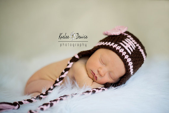 Crochet Football Hat For Baby Girl, Newborn Football Hat, Baby Girl Football Hat - Made To Order