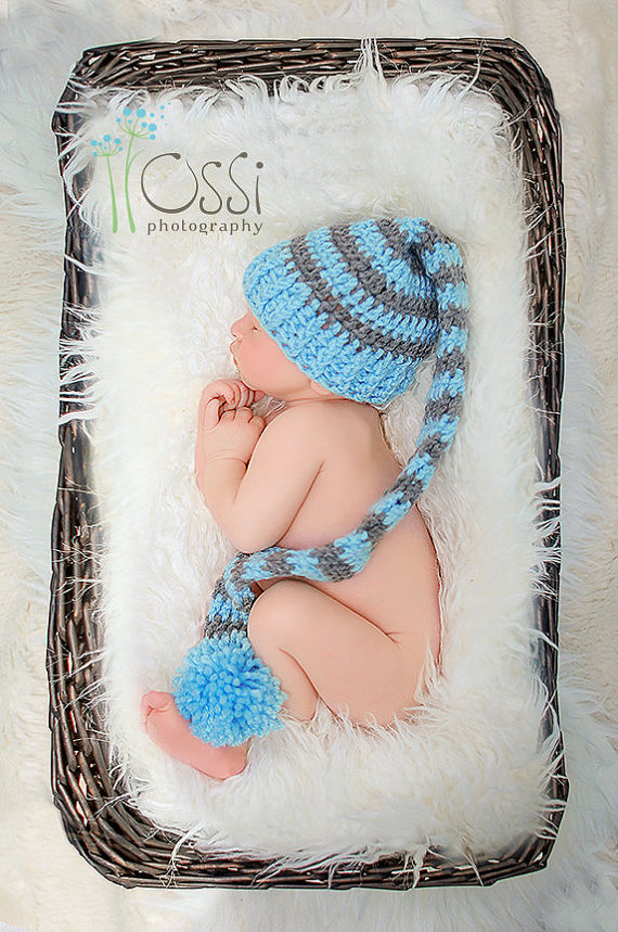 Crochet Long Tail Elf Hat, Baby Boy Elf Hat, Newborn Hat, Long Tail Elf Hat