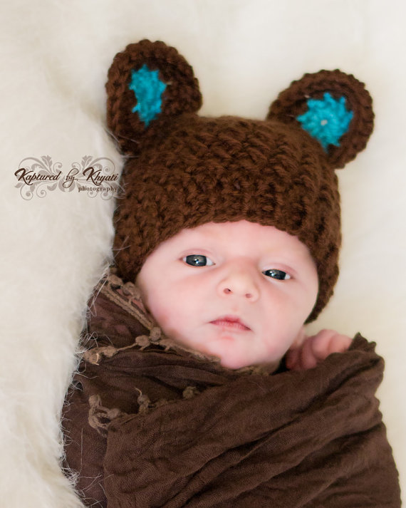 Crochet Bear Hat With Ears, Baby Boy Hat, Baby Bear Hat, Baby Bear Hat