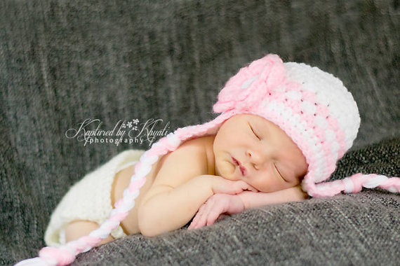 Crochet Newborn Hat, Baby Girl Hat, Girl Hat In Pink And White
